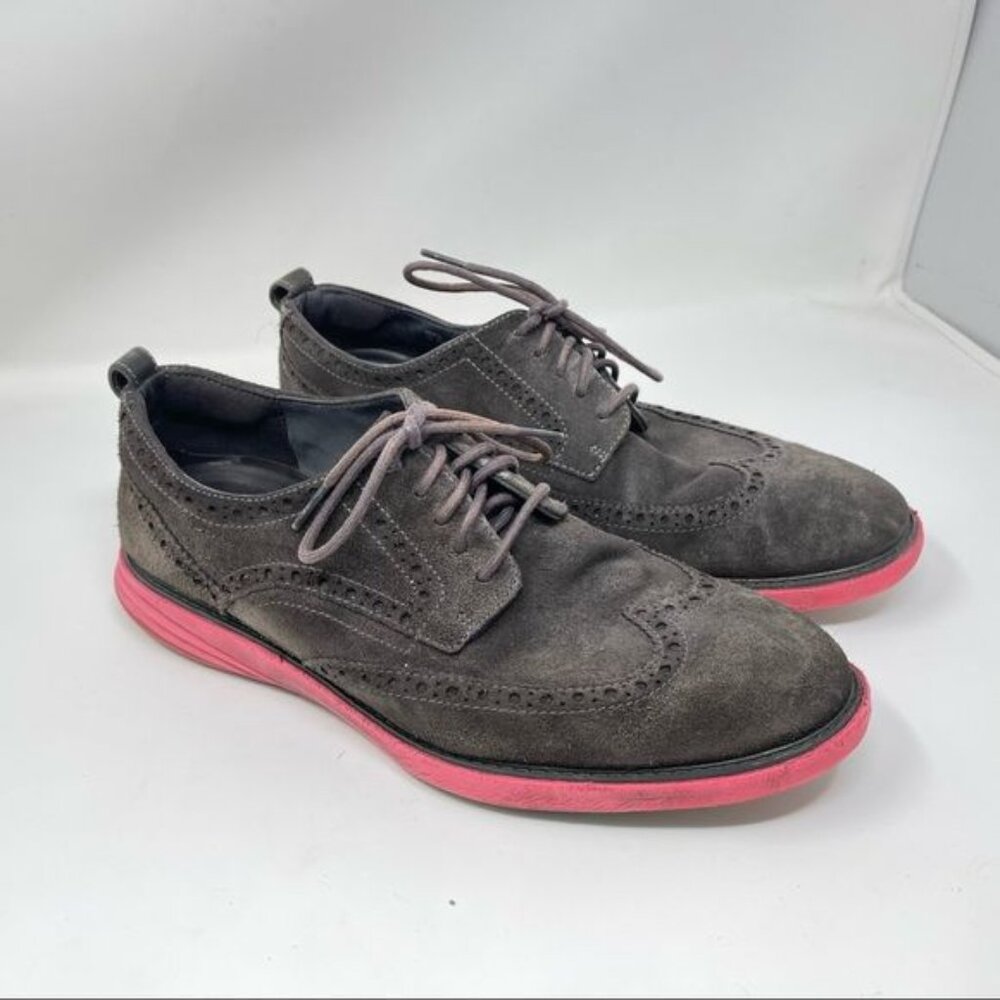 COLE HAAN GRANDEVOLUTION WINGTIP OXFORD SUEDE SIZE 10.5 (C26858) pink soles